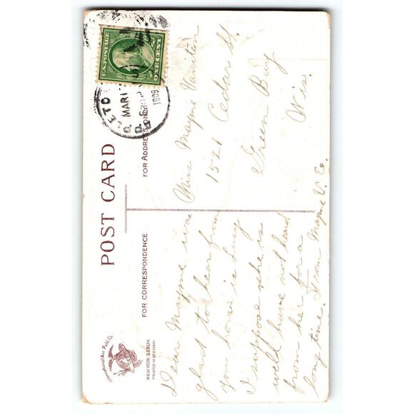 St Patrick's Postcard Irish Women Holds Flag Ellen Clapsaddle Erin Go Bragh 1909 - Picture 2 of 2